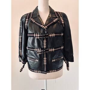 Chanel *RUNWAY* Black Calfskin Leather Jacket Tweed Detail FR 36 US 4 07A